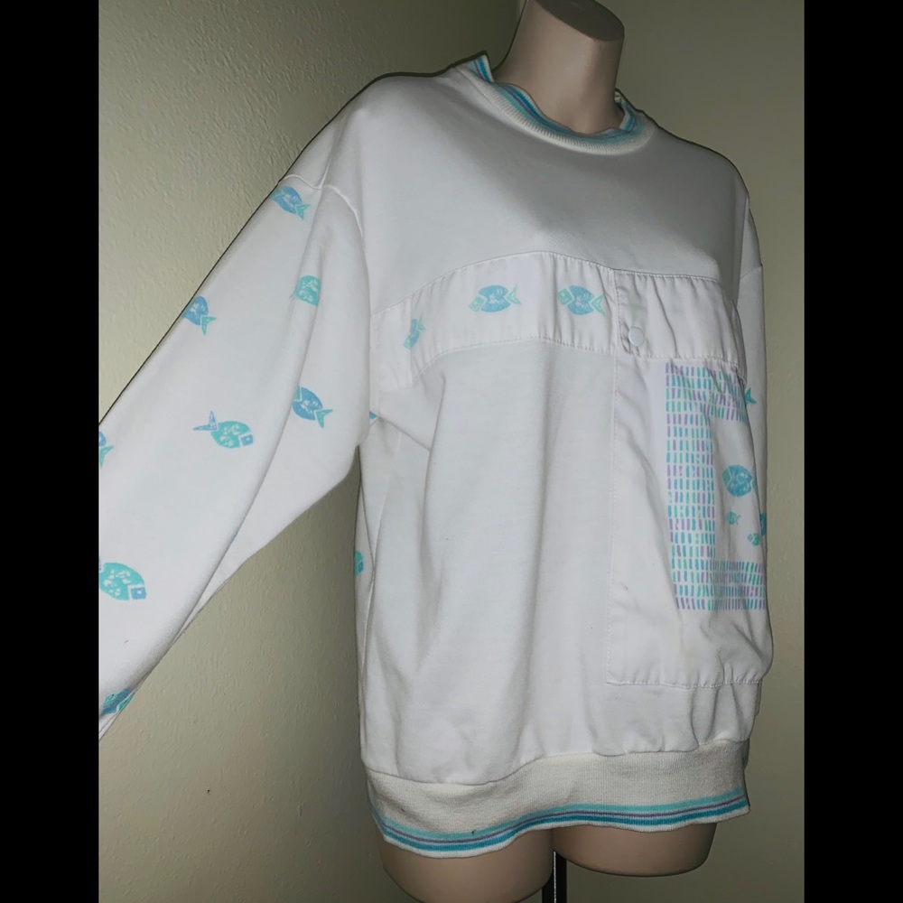 Jantzen retro vintage white fish print sweater - Picture 4 of 6